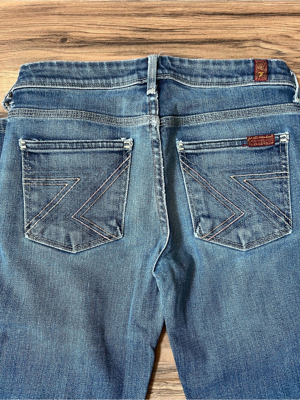 7 For All Mankind Blue Denim Jeans with Contrast Stitching - Picture 6 of 16
